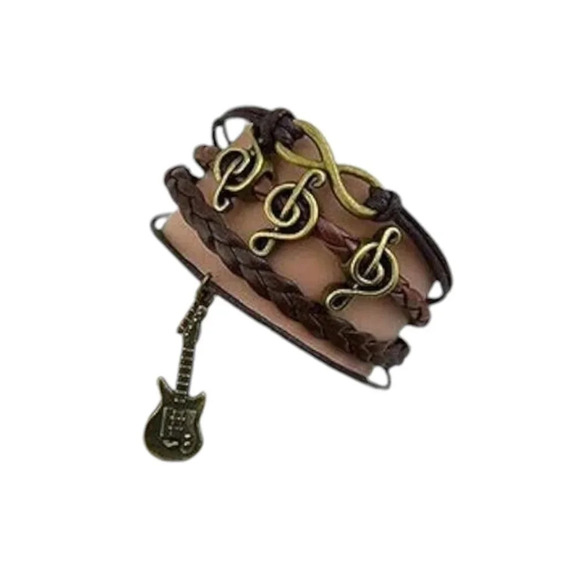 Electric Guitar Musical Notes Charm Faux Leather Multi-layered Bracelet - Picture 3 of 3